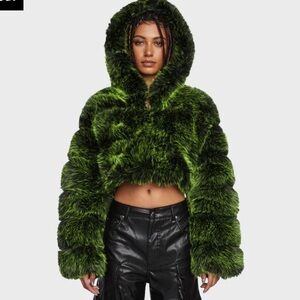 AZALEA WANG x DOLLS KILL Green Gracelle Faux Fur Jacket (Sold Out)